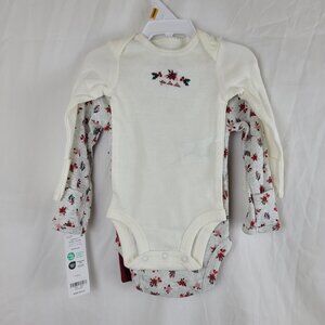 3pc Carter's Newborn Baby Girl Pants bodysuits Long sleeve Christmas Embroidered